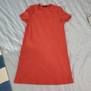 Electrica Verticle Striped Shift Dress In Coral Red